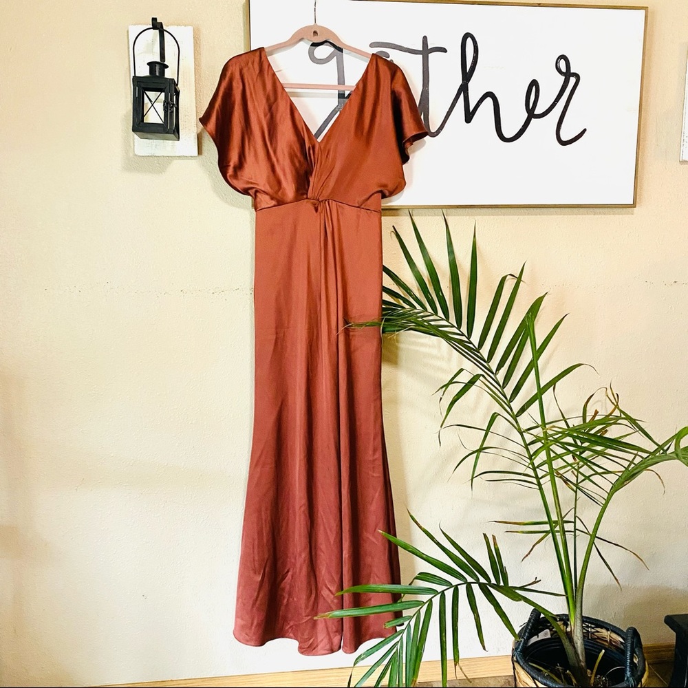 Revelry Gwen Satin Bridesmaid Dress burnt orange silk
